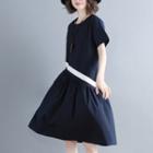 Short-sleeve Striped Midi Dress Sapphire Blue - One Size