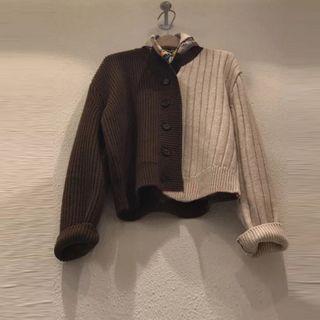 Two-tone Ribbed Cardigan
