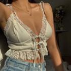 Tie-front Lace Trim Camisole Top