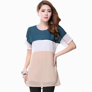 Short-sleeve Contrast-color Shift Dress