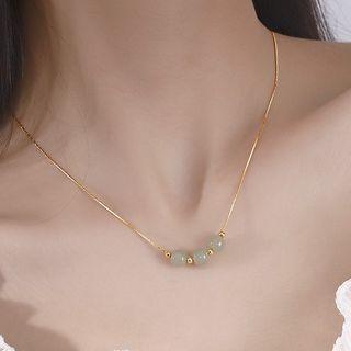 Gemstone Bead Pendant Sterling Silver Necklace Gold - One Size