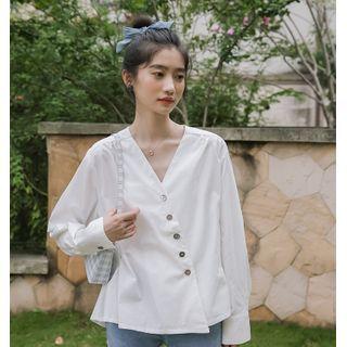 Button V-neck Blouse
