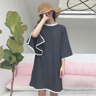 Striped Color-block Bell-sleeve Knit Dress