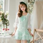 Lace Panel Bow Accent 3/4 Sleeve Dress
