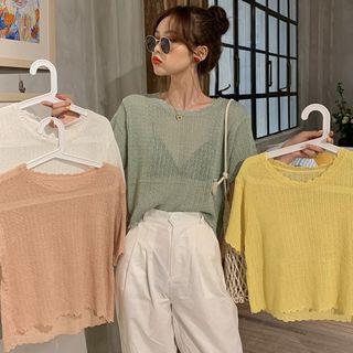 Short-sleeve Crochet Open Knit Top