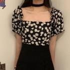 Short-sleeve Floral Top Black & White - One Size