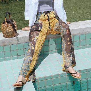 Floral High-waist Straight-cut Pants