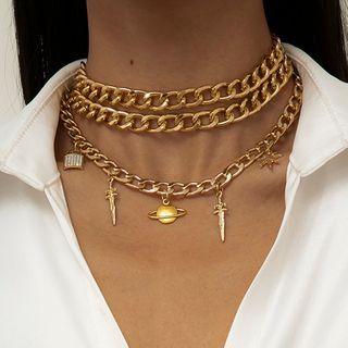 Planet / Lightning Pendant Layered Alloy Choker