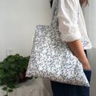 Floral Print Cotton Shopper Bag White & Blue - One Size