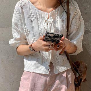 Tie-front Pompom Cardigan