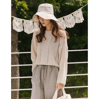 Drop-shoulder Pointelle Knit Top
