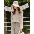 Drop-shoulder Pointelle Knit Top