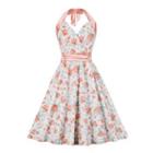 Sleeveless Halter Neck Floral A-line Dress