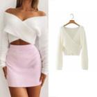 Cropped V-neck Sweater White - One Size