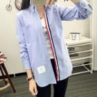 Contrast Placket Long-sleeve Blouse