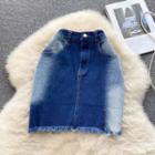 High-waist Color Panel A-line Denim Skirt