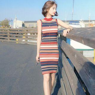 Sleeveless Striped Knit Dress Multicolor - One Size