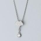 925 Sterling Silver Rhinestone Leaf Pendant Necklace S925 Silver - Necklace - One Size