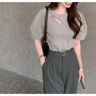 Short-sleeve Cutout Blouse / Dress Pants / Set