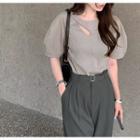 Short-sleeve Cutout Blouse / Dress Pants / Set