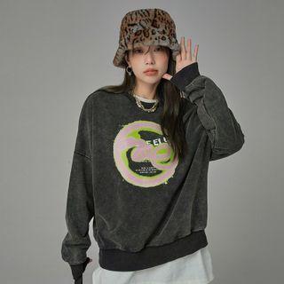[no One Else] Letter Pigment Sweatshirt Dark Gray - One Size