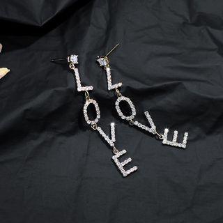 Rhinestone Love Drop Earring 1 Pair - 925 Silver - Gold - One Size