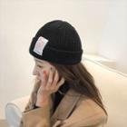 Letter Patch Rib-knit Beanie