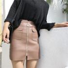 Faux Leather Zip Pencil Skirt