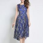 Sleeveless A-line Midi Lace Dress