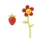 Non-matching Rhinestone Flower & Fruit Earring