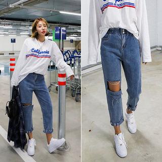 Band-waist Cutout-detail Jeans