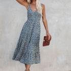 Sleeveless V-neck Floral Print Tie-back Maxi Dress