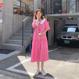 Frill-collar Polka-dot Tiered Dress