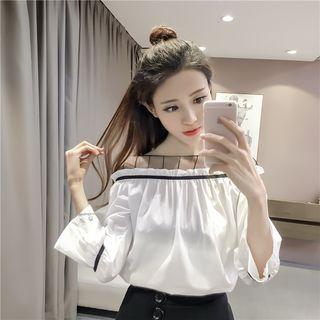 Mesh Panel 3/4-sleeve Blouse