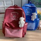 Checkerboard Bear Embroidered Backpack