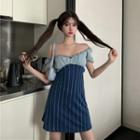 Cap-sleeve Striped Panel Dress As Shown In Figure - One Size