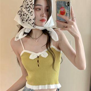 Two-tone Bow-accent Camisole Top Yellow - One Size