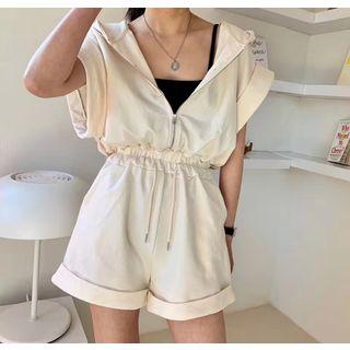 Short-sleeve Zip Wide-leg Playsuit