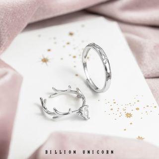 925 Sterling Silver Couple Matching Rhinestone / Deer Open Ring 1 Pair - S925 Silver Ring - Silver - One Size
