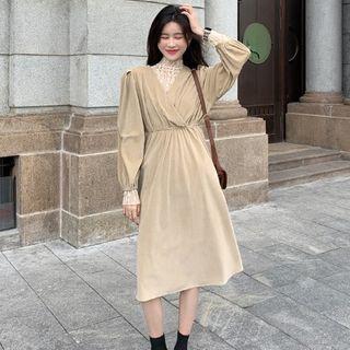 Long-sleeve Mock-neck Lace Top / Long-sleeve Midi Dress