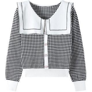 Collared Plaid Knit Blouse