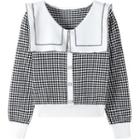 Collared Plaid Knit Blouse