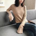 Long-sleeve Plain Cutout Knit Top