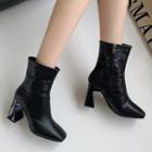 Faux Leather Snakeskin Grain Chunky-heel Ankle Boots