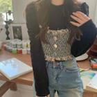 Long-sleeve Round Neck T-shirt / Fringed Trim Vest