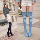 Distressed Pointed High Heel Over-the-knee Boots