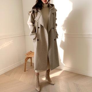 Wide-lapel Hooded Coat