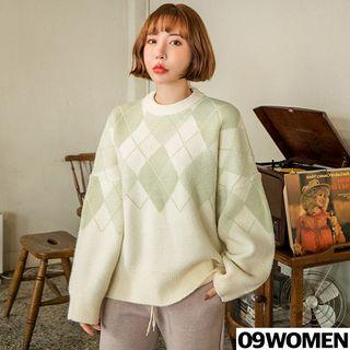 Tall Size Crew-neck Argyle Sweater