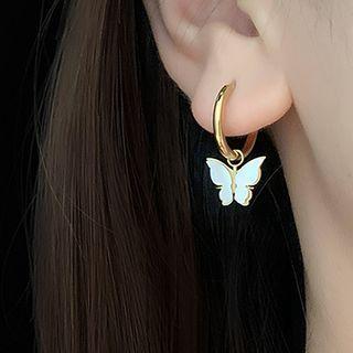 Butterfly Hoop Drop Earring 1 Pair - Gold - One Size