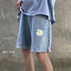 Floral Fray-hem Denim Shorts